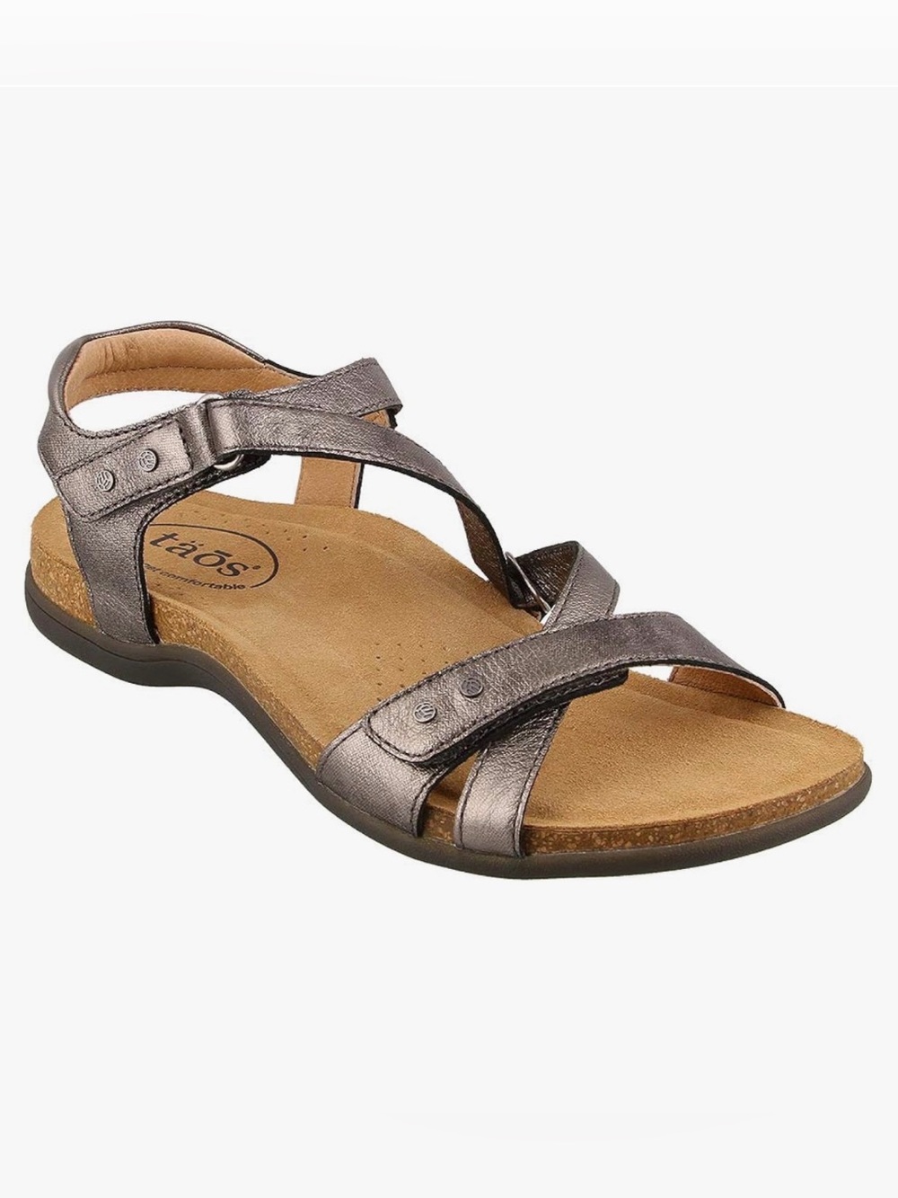 Taos Footwear Metallic Gray Strappy Leather Sandals